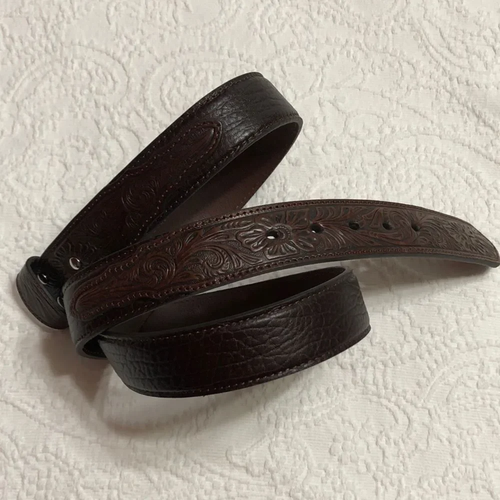 NWOT! Nocona Belt Co Size 46 Western Embossed Brown Genuine Leather